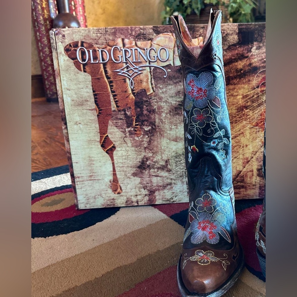 Old Gringo Bonnie Brass cowboy Boots floral embroidery etched Boho RTL 595 NWT - Picture 11 of 11